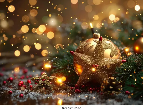Festive Christmas Ornament with Stars and Pine Cones