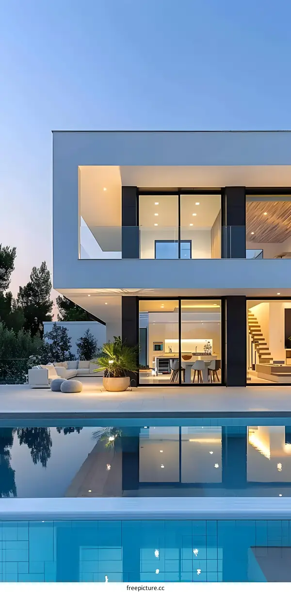 Modern White House with Swimming Pool and Stunning View