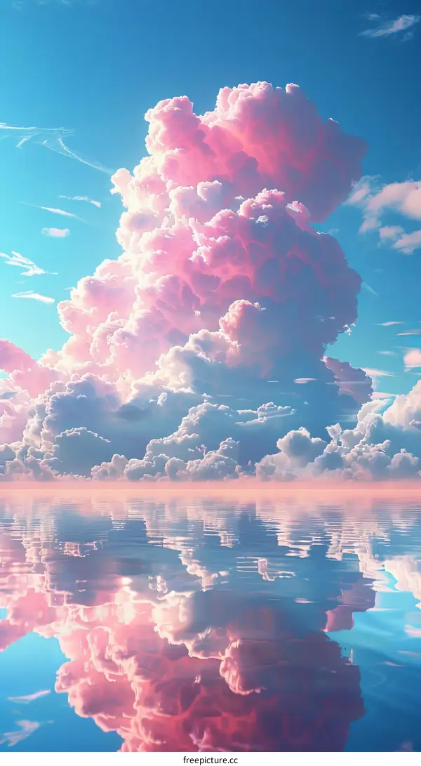 Pink Cloud Reflection on Water Surface