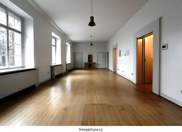 Empty Spacious Corridor with Wooden Flooring