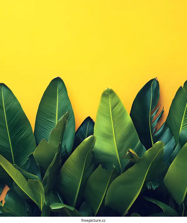 Tropical Leaves on Yellow Background
