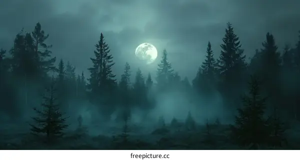 Full Moon Rising Over an Eerie Forest
