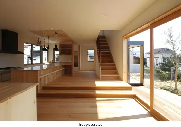 Modern Minimalist Interior Design of a House with Wooden Flooring and Stairs