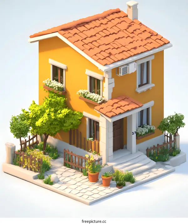 Yellow House With a Garden Illustration