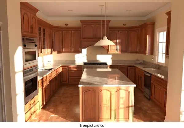 Modern Kitchen Design with Wooden Cabinets and Granite Countertops