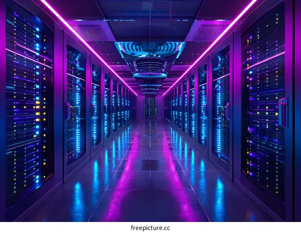 Server Room With Neon Lights
