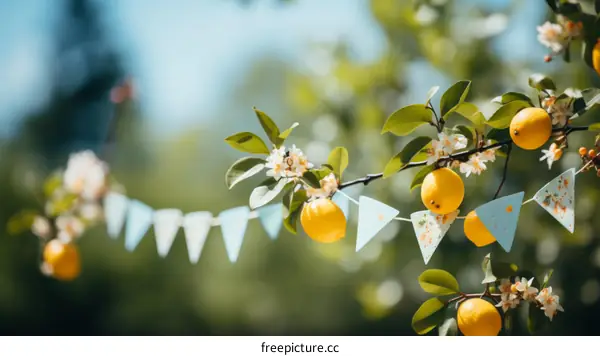 Lemon Tree Adorned with Lemons and Delicate White Blossoms