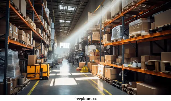 A large warehouse with many shelves and boxes