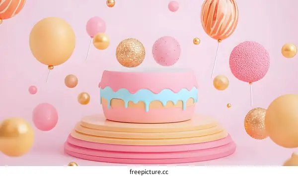 Abstract Pastel Colored Balloons and Cake Background