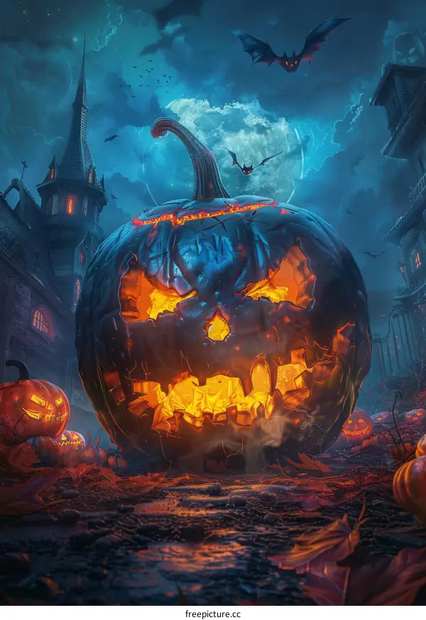 Halloween Pumpkin in a Haunted Town Illustration