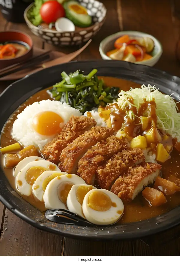 Japanese Curry Rice with Pork Cutlet and Eggs