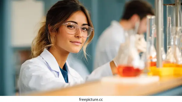 Female Scientist Conducting Chemical Experiment in Laboratory