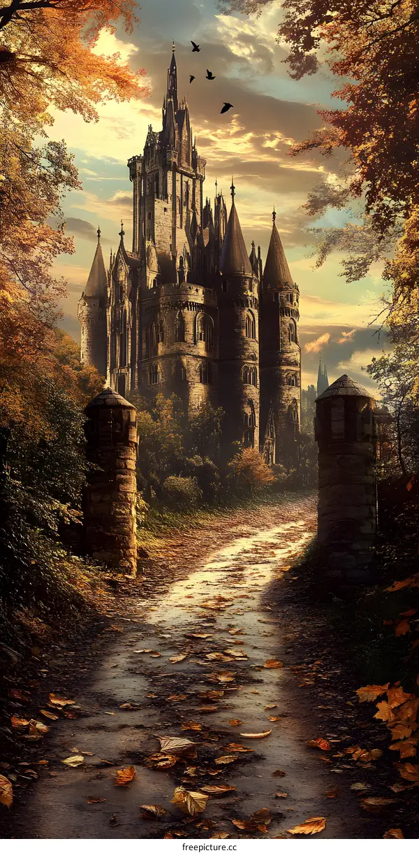 Autumn Landscape with Castle and Path
