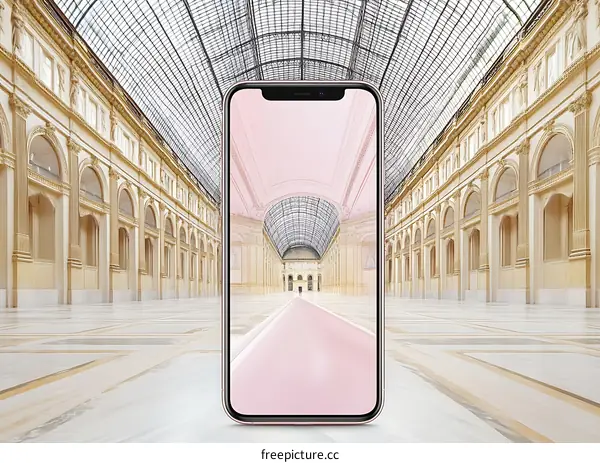 Pink Smartphone Displaying Interior Architecture Photo