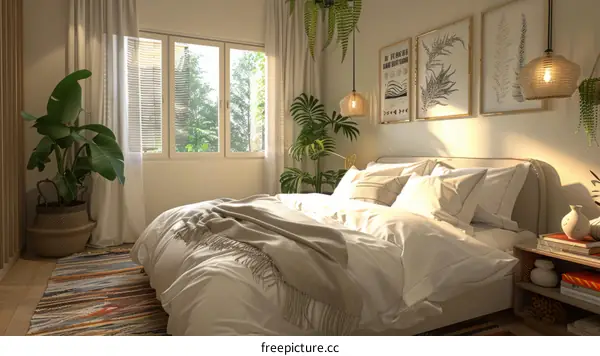 A Cozy Bedroom with a Large Bed and Natural Sunlight