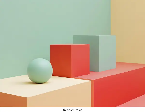 Abstract 3D Rendered Geometric Shapes in Pastel Colors