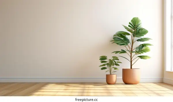 Sunlight Streaming Through Window onto Two Potted Plants