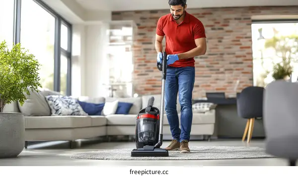 Man Cleaning Home with Vacuum Cleaner