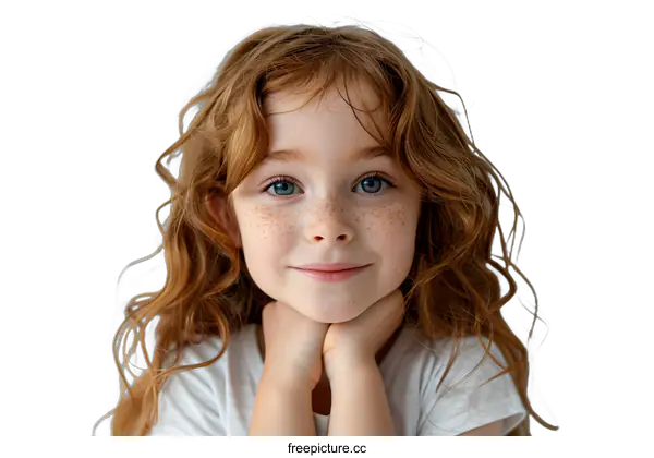 [Transparent Background PNG]Portrait of a cute redheaded girl with freckles