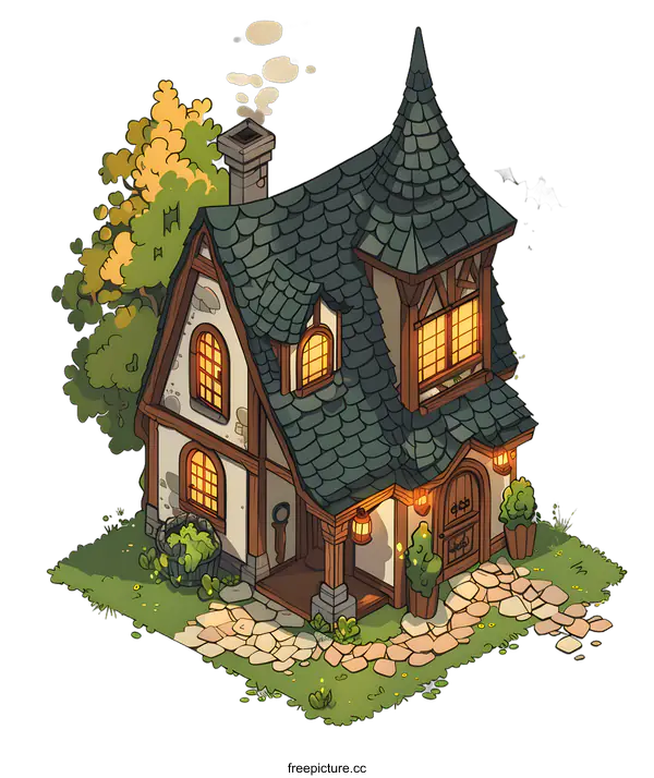 [Transparent Background PNG]Cozy Stone Cottage Illustration