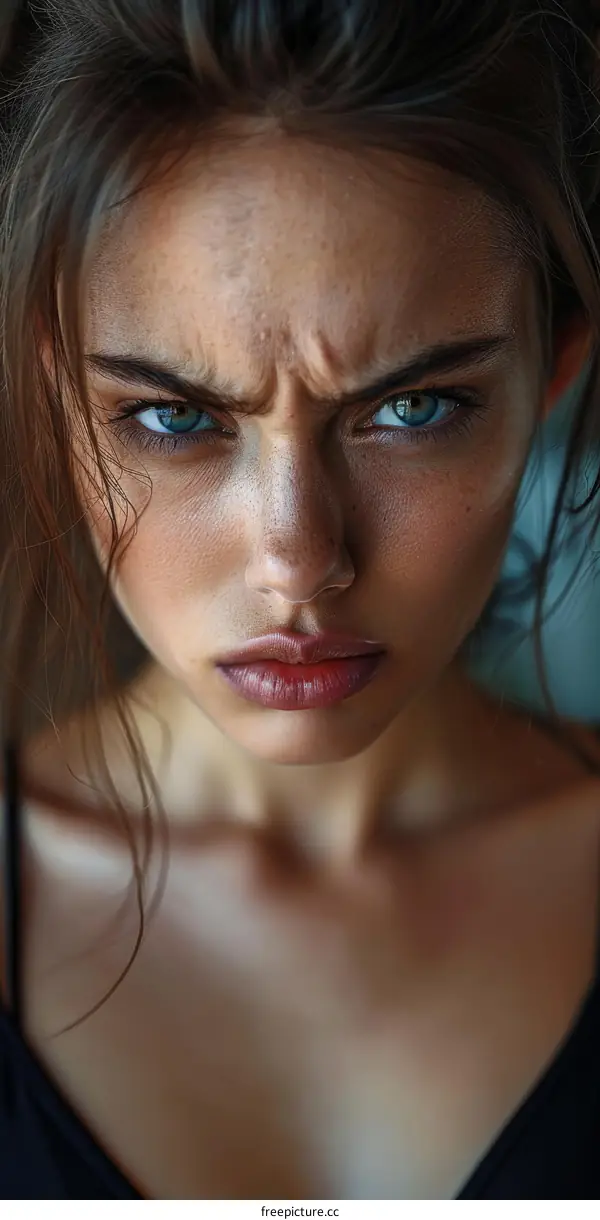Close Up Portrait of a Woman with Intense Expression