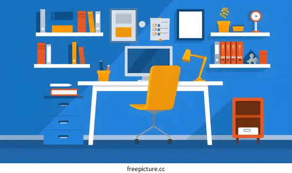Modern Flat Design Minimalist Home Office Desk Illustration