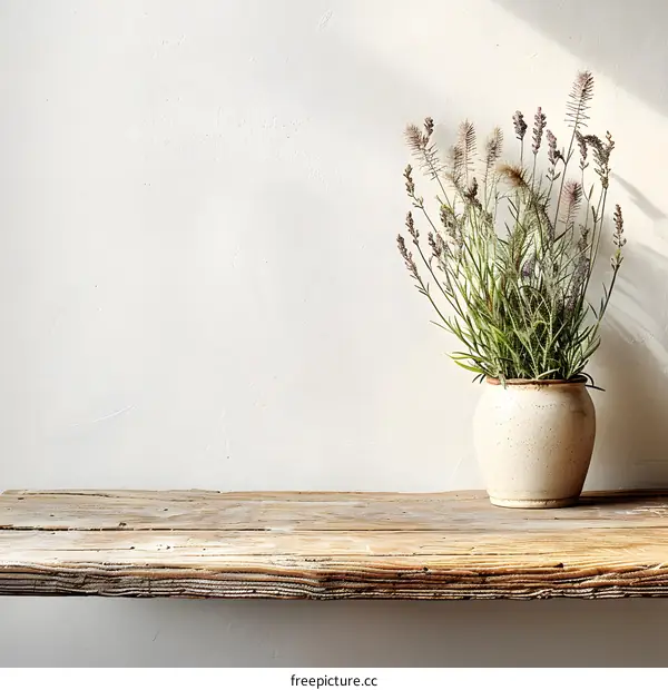 Rustic Wooden Shelf with Flower Arrangement