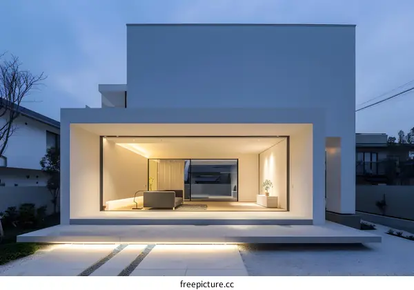 Modern House with Large Glass Windows and Minimalist Design