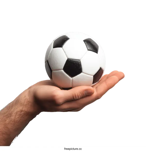 [Transparent Background PNG]Hand Holding a Small Soccer Ball on a White Background