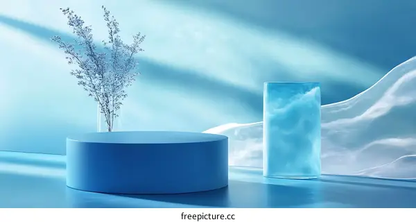 Modern Light Blue Podium Display with Floral Decor