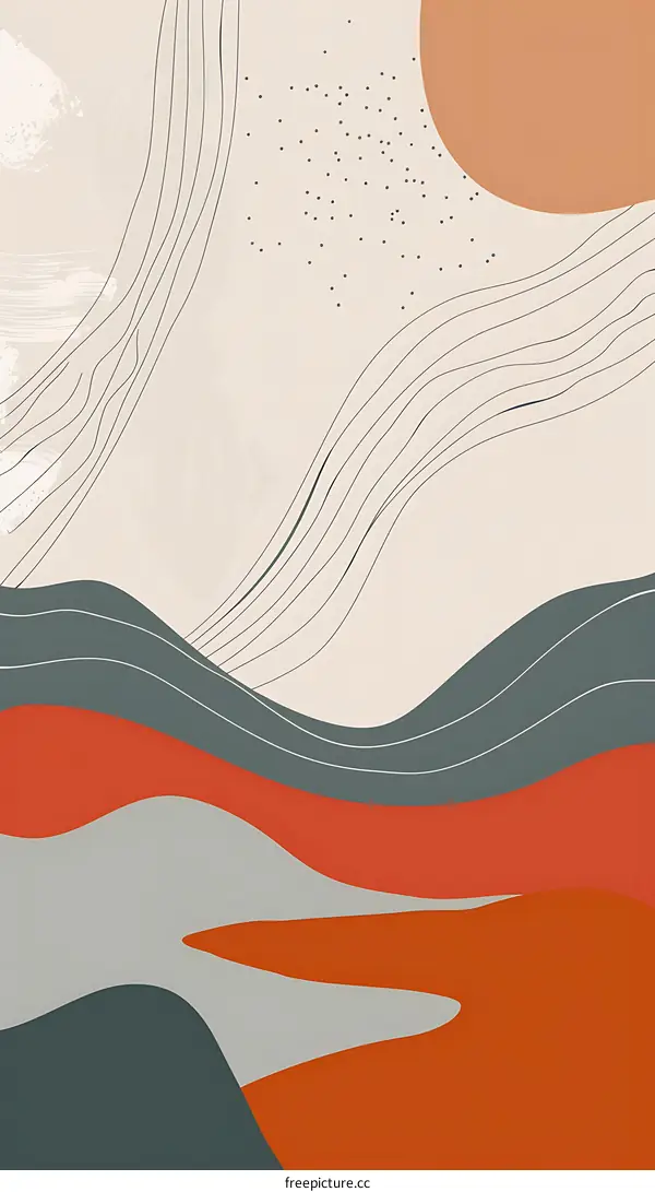 Abstract Art Wallpaper with Wavy Lines and Minimalist Shapes