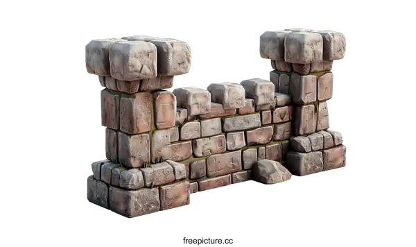 [Transparent Background PNG]3d illustration of a stone wall with two towers