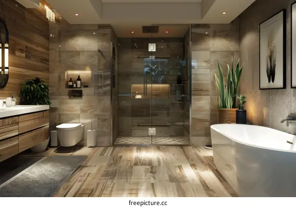 Modern Bathroom Interior Design with Wood Accents