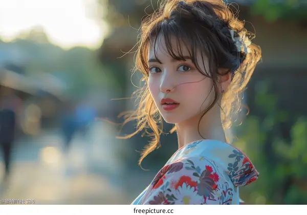 Beautiful Asian Woman in Traditional Japanese Dress