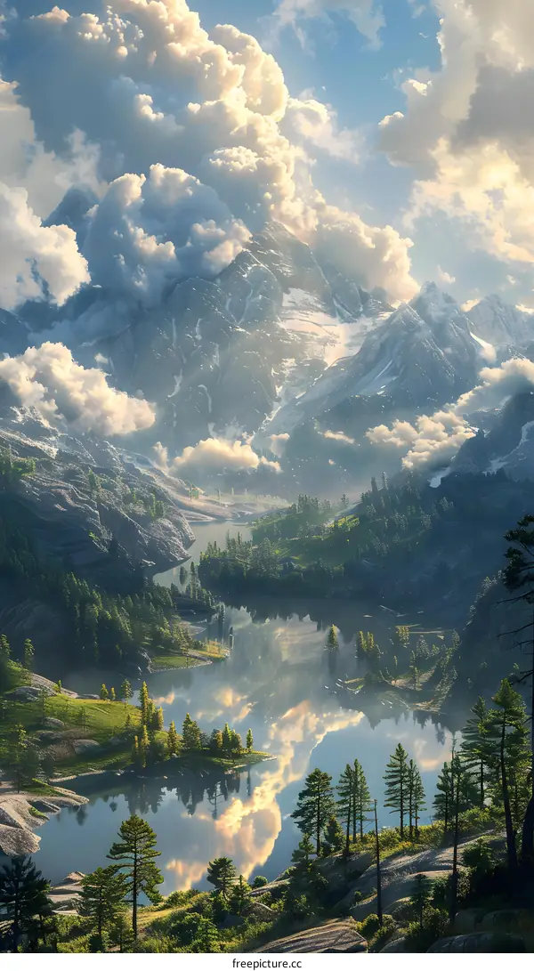 Mountains and lake landscape
