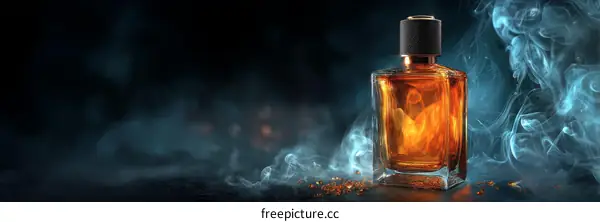 Elegant Amber Perfume Bottle in Smoky Studio Setting