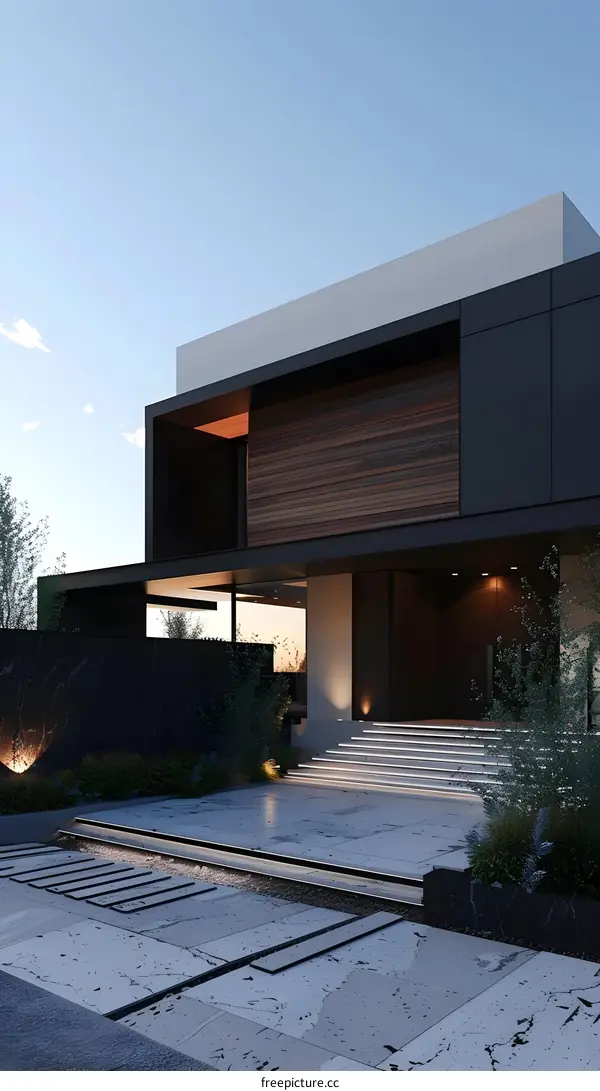 Modern House Entrance with Black and Grey Exterior