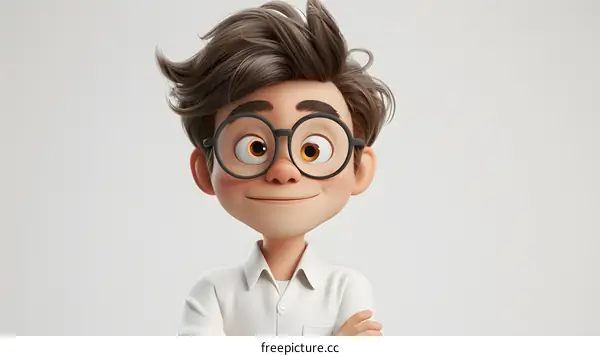 Smiling Cartoon Boy With Glasses