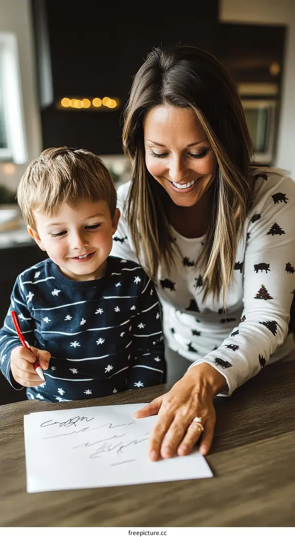 Mother and Child Writing Together