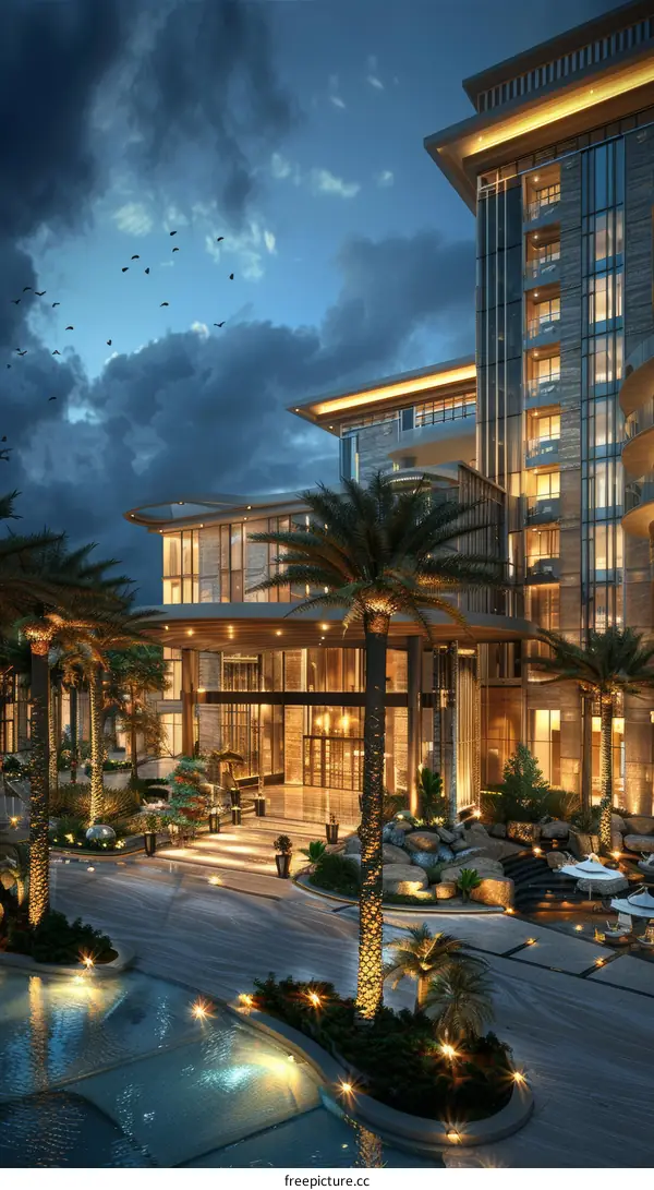 Luxury Hotel Exterior at Night