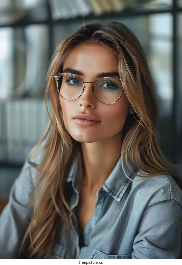 portrait of a beautiful young woman with glasses