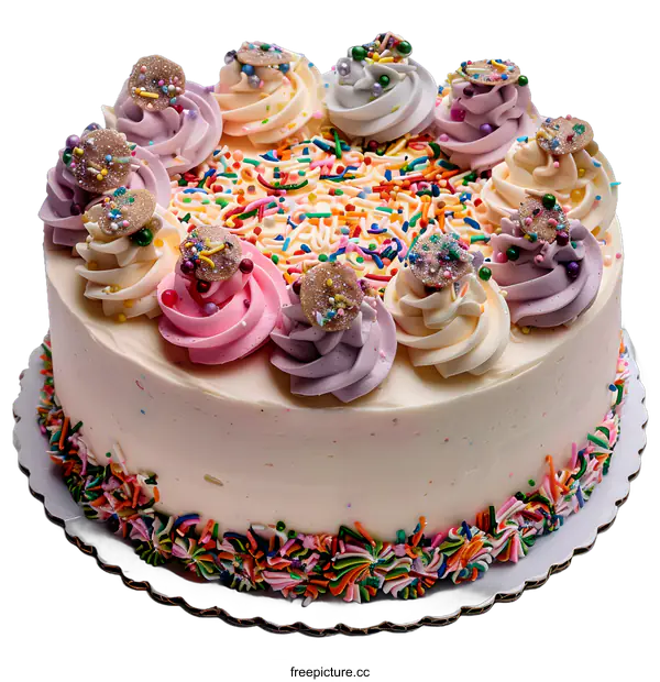 [Transparent Background PNG]A beautiful cake with colorful frosting and sprinkles