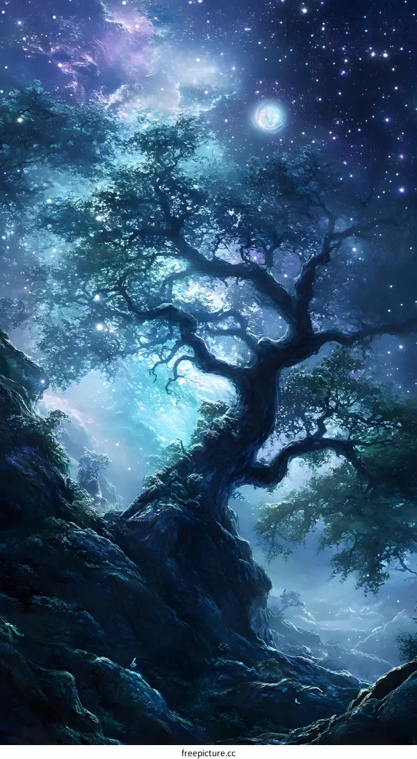 Night Sky with Stars and a Tree