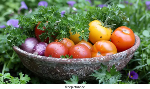 A bowl of fresh vegetables from the garden