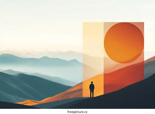 Man Standing on Mountaintop with Sun Behind Him