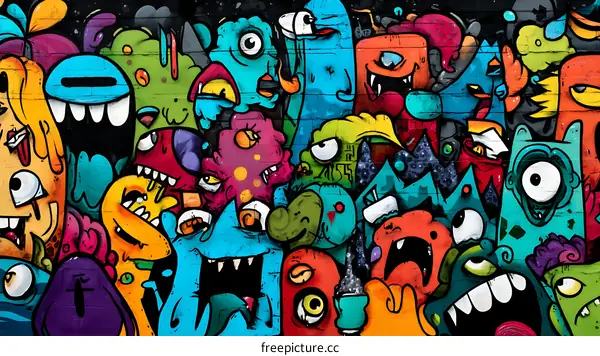 Colorful Graffiti Monster Art Mural