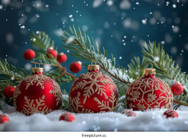 Christmas Ornaments Decorated with Snow