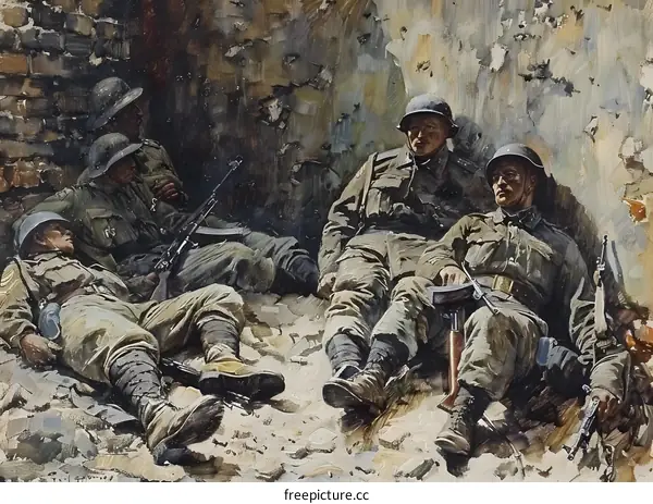 Weary Soldiers Taking a Break