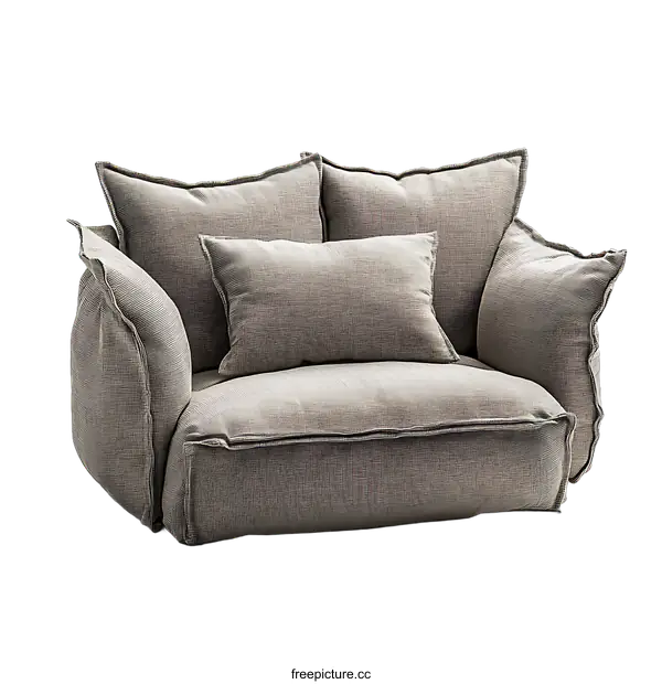 [Transparent Background PNG]Modern Light Grey Linen Sectional Sofa