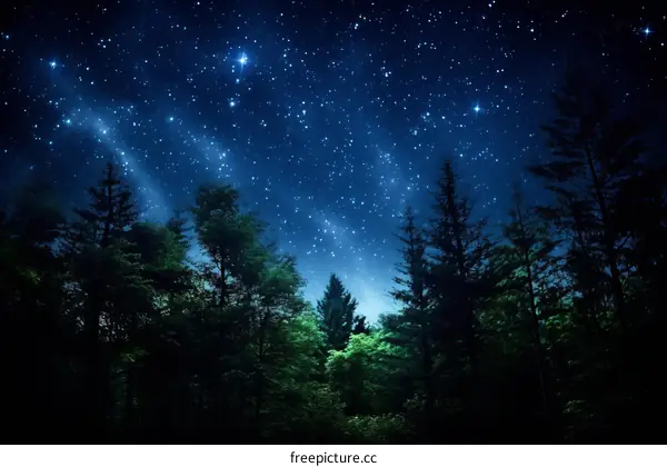 Starry Night Sky Over Dark Forest